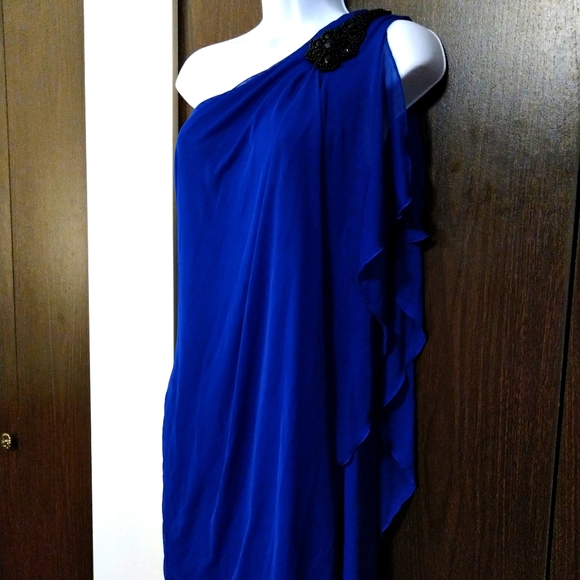 Royal Blue Sheer Overlay Dress - Picture 1 of 6